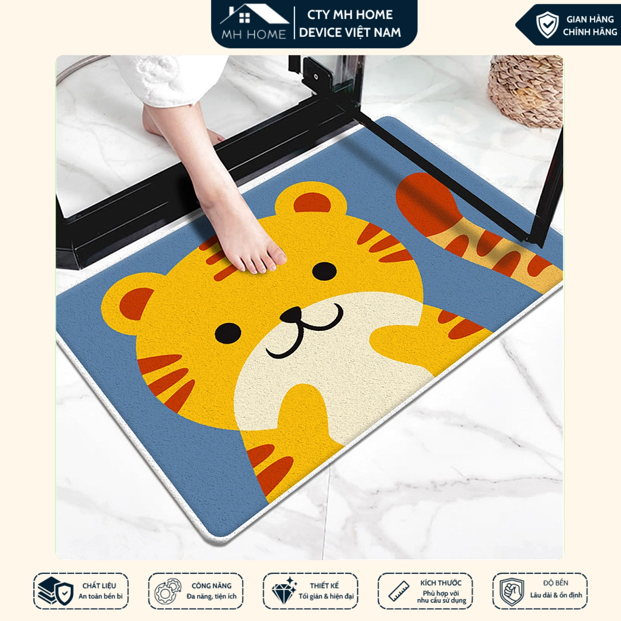 Thảm Lau Chân Hoạt Hình Thảm Chùi Chân Hình Thú 3D Siêu Thấm Nước Chống Trơn Trượt Nhiều Mẫu Đáng Yêu